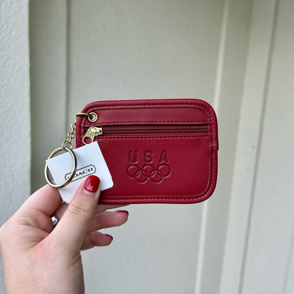 Vintage coach 1996 Olympics keychain red leather coin pouch mini NWT retro y2k - Picture 1 of 7